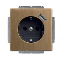 Розетка ABB Dynasty Schuko с/з 16A 250V со шторками USB безвинтовой зажим латунь античная/антрацит 2CKA002011A6246
