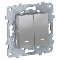 Переключатель двухклавишный с подсветкой Schneider Electric Unica New NU521330N