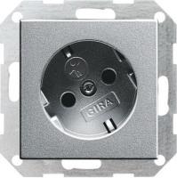 Розетка Gira System 55 Schuko с/з со шторками 16A 250V безвинтовой зажим алюминий 041826