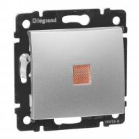 Переключатель одноклавишный на 2 направления Legrand Valena 10A 250V с подсветкой алюминий 770125