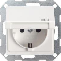 Розетка Gira System 55 Schuko с/з со шторками крышкой 16A 250V безвинтовой зажим чисто-белый шелковисто-матовый 041427