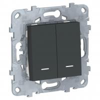 Переключатель двухклавишный с подсветкой Schneider Electric Unica New NU521354N