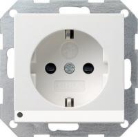 Розетка Gira System 55 Schuko с/з со шторками подсветкой 16A 250V безвинтовой зажим чисто-белый глянцевый 117003