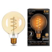 Лампа светодиодная филаментная Gauss E27 6W 2400K золотая 105802007