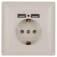 Розетка ЭРА Intro Solo Schuko P+E 16A 250V со шторками 2хUSB слоновая кость 4-410-02 Б0043404