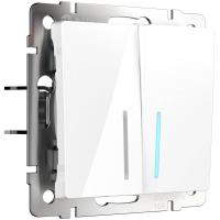 Выключатель Werkel двухклавишный проходной с подсветкой белый WL01-SW-2G-2W-LED 4690389059186
