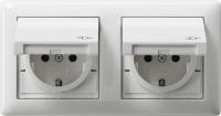 Розетка двойная Gira Standard 55 Schuko с/з с крышкой 16A 250V безвинтовой зажим чисто-белый глянцевый 115803