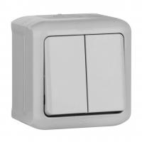 Переключатель двухклавишный на 2 направления Legrand Quteo 10A 250V IP44 серый 782331