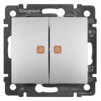Переключатель двухклавишный Legrand Valena 10A 250V с подсветкой алюминий 770213