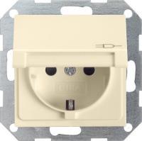 Розетка Gira System 55 Schuko с/з со шторками крышкой 16A 250V безвинтовой зажим кремовый  глянцевый 041401