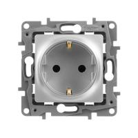 Розетка 2К+З Legrand Etika 16A 250V с/з со шторками винтовой зажим немецкий стандарт алюминий 672422