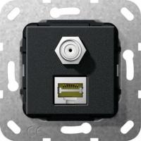 Розетка двойная MJ RJ45-SAT-F Gira System 55 6a кат черный матовый 569710