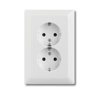 Розетка двойная ABB Basic55 Schuko с/з 16A 250V со шторками безвинтовой зажим альпийский белый 2CKA002021A0378