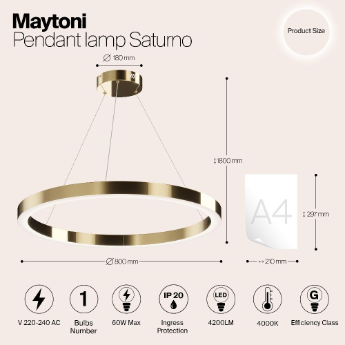 Подвесная светодиодная люстра Maytoni Saturno MOD415PL-L60BS4K Подвесная светодиодная люстра Maytoni Saturno MOD415PL-L60BS4K