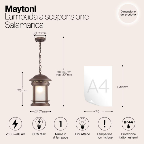 Уличный подвесной светильник Maytoni Salamanca O031PL-01BR