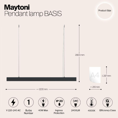 Подвесной светодиодный светильник Maytoni Vinder P051PL-L40B4K