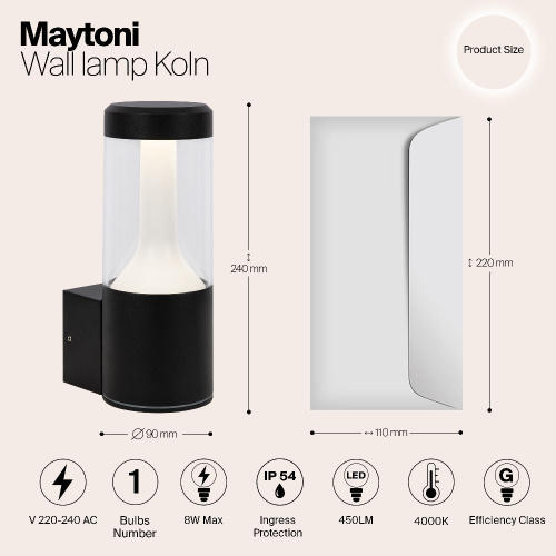 Уличный настенный светодиодный светильник Maytoni Koln O590WL-L8B4K Уличный настенный светодиодный светильник Maytoni Koln O590WL-L8B4K