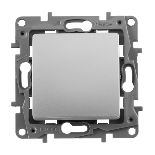 Выключатель кнопочный одноклавишный Legrand Etika 6A 250V алюминий 672414