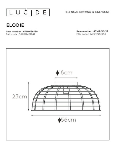 Потолочный светильник Lucide Elodie 45149/56/37 Потолочный светильник Lucide Elodie 45149/56/37