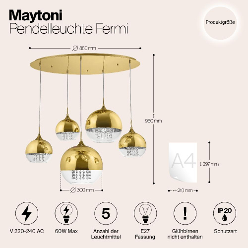 Подвесная люстра Maytoni Fermi P140-PL-170-5-G Подвесная люстра Maytoni Fermi P140-PL-170-5-G