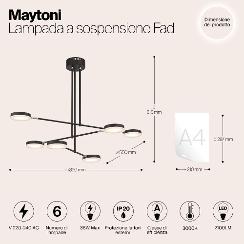 Подвесной светодиодный светильник Maytoni Fad MOD070PL-L38B3K