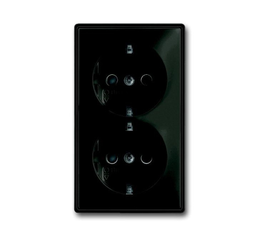 Розетка двойная ABB Basic55 Schuko с/з 16A 250V со шторками безвинтовой зажим chateau-черный 2CKA002021A0381