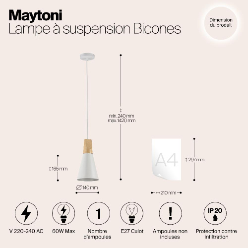 Подвесной светильник Maytoni Bicones P359-PL-140-W