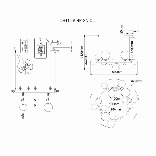 Подвесная люстра Lumien Hall Lovrenc LH4125/14P-SN-CL