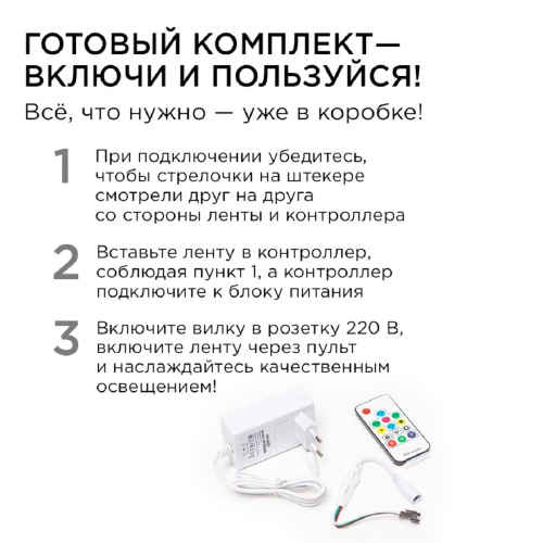 Комплект адресной светодиодной ленты Apeyron 14,4W/m 60д/м smd5050 белый 5м 10-93 Комплект адресной светодиодной ленты Apeyron 14,4W/m 60д/м smd5050 белый 5м 10-93