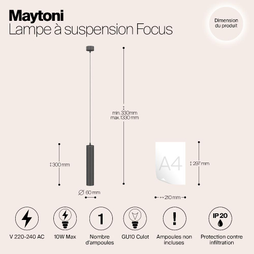 Подвесной светильник Maytoni Technical Focus P075PL-01B Подвесной светильник Maytoni Technical Focus P075PL-01B