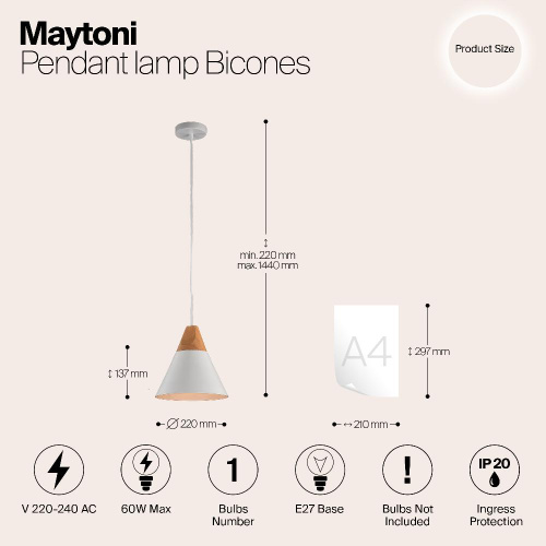 Подвесной светильник Maytoni Bicones P359-PL-01-W