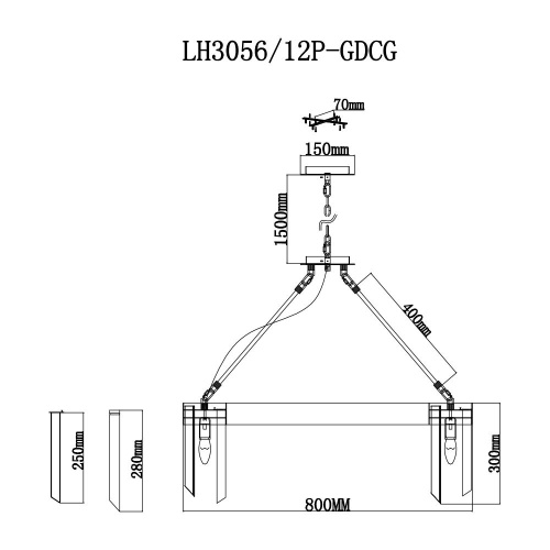 Подвесная люстра Lumien Hall Карре LH3056/12P-GDCG Подвесная люстра Lumien Hall Карре LH3056/12P-GDCG