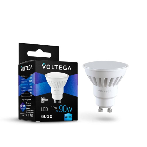 Лампа светодиодная Voltega GU10 10W 4000K матовая VG1-S1GU10cold10W-C 7073 Лампа светодиодная Voltega GU10 10W 4000K матовая VG1-S1GU10cold10W-C 7073