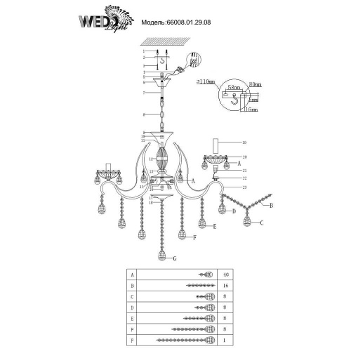 Подвесная люстра Seven Fires Bendix 66008.01.29.08 Подвесная люстра Seven Fires Bendix 66008.01.29.08
