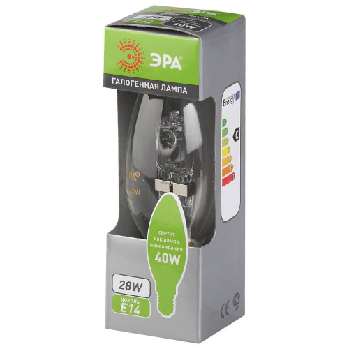 Лампа галогенная ЭРА E14 28W 2700K прозрачная HAL-B35-28W-230V-E14-CL