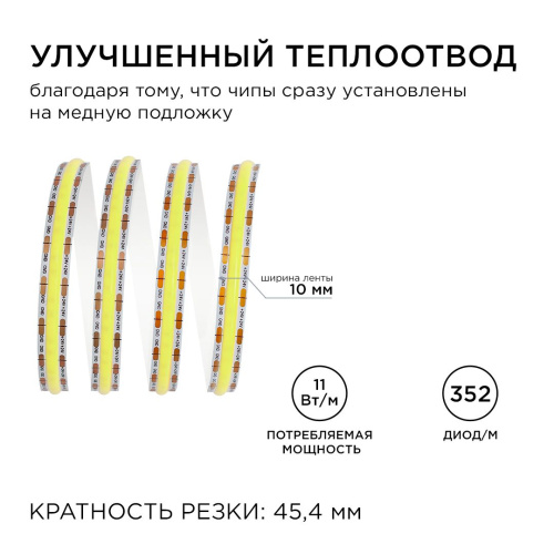 Светодиодная лента Apeyron 11W/m 352LED/m COB холодный белый 2M 173ОО Светодиодная лента Apeyron 11W/m 352LED/m COB холодный белый 2M 173ОО