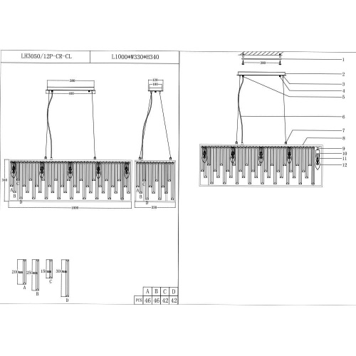 Подвесная люстра Lumien Hall Сиена LH3050/12P-CR-CL Подвесная люстра Lumien Hall Сиена LH3050/12P-CR-CL