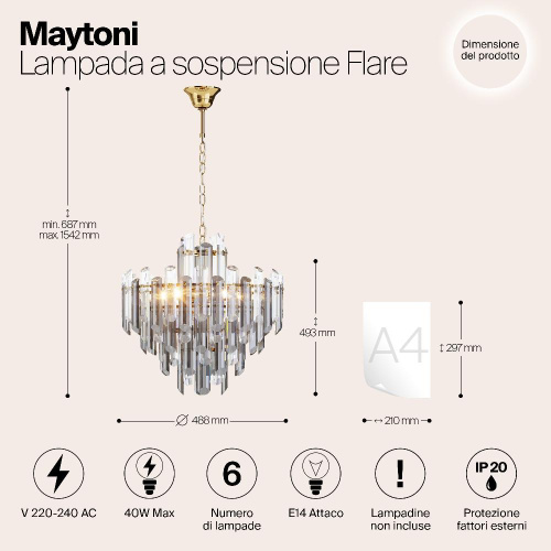 Подвесная люстра Maytoni Flare DIA200PL-06G Подвесная люстра Maytoni Flare DIA200PL-06G