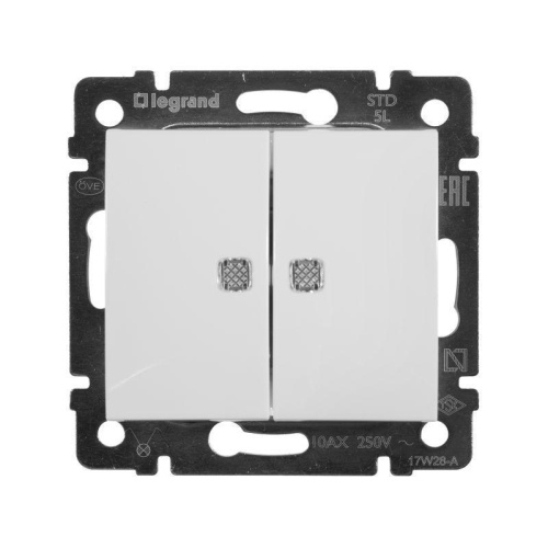 Переключатель двухклавишный Legrand Valena 10A 250V с подсветкой белый 774428