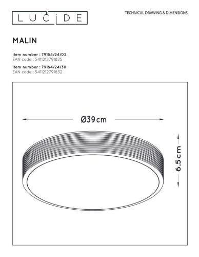 Потолочный светодиодный светильник Lucide Malin 79184/24/30 Потолочный светодиодный светильник Lucide Malin 79184/24/30