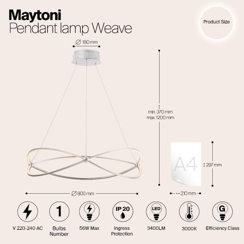Подвесной светодиодный светильник Maytoni Weave MOD062PL-L56CH3K