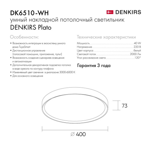 Потолочный светодиодный светильник Denkirs DK6511-WH/1