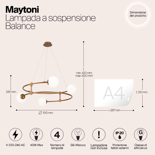 Подвесная люстра Maytoni Balance MOD317PL-04G