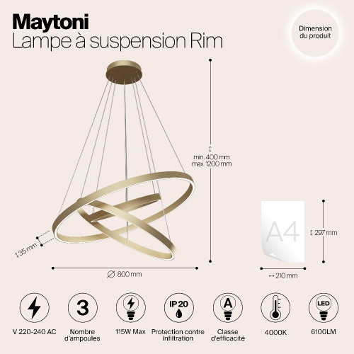 Подвесной светодиодный светильник Maytoni Rim MOD058PL-L100BS4K