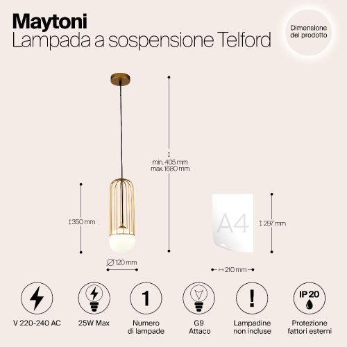 Подвесной светильник Maytoni Telford P361PL-01G