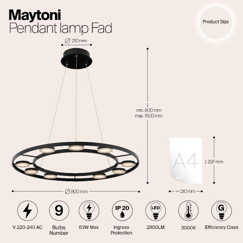 Подвесной светодиодный светильник Maytoni Fad MOD070PL-L63B3K Подвесной светодиодный светильник Maytoni Fad MOD070PL-L63B3K