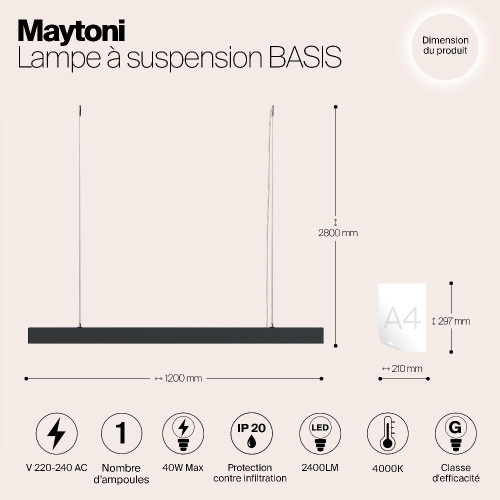 Подвесной светодиодный светильник Maytoni Vinder P051PL-L40B4K