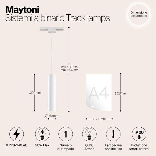 Трековый светильник Maytoni Track TR008-1-GU10-W Трековый светильник Maytoni Track TR008-1-GU10-W
