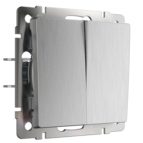 Выключатель Werkel двухклавишный серебряный рифленый WL09-SW-2G 4690389085147