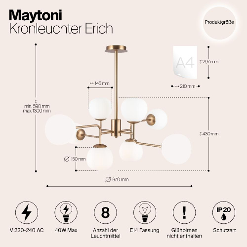 Подвесная люстра Maytoni Erich MOD221-PL-08-G